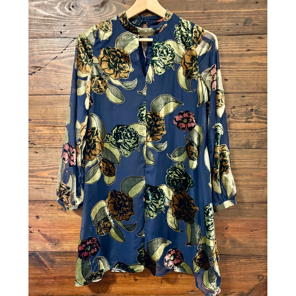 Chelsea & Violet Velvet Burnout Shift Dress Womens M Navy Blue Floral Whimsigoth